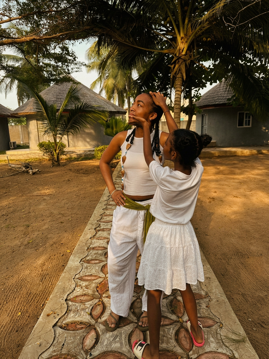 Two sisters in white in Grand-Popo